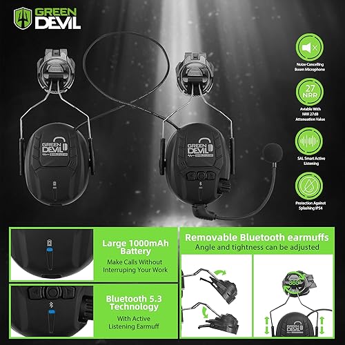 Miniatura 3 de GREEN DEVIL Casco de seguridad con visera y orejeras Bluetooth, casco de trabajo ventilado para hombres y mujeres, aprobado por ANSI Z89.1, ideal