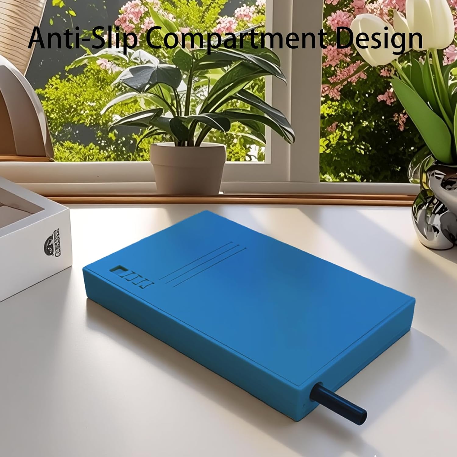 7-Compartment Storage Box with Metal Straw, Lockable Organizer with Anti-Slip Compartment Design, Crown Emblem, Portable Travel Case