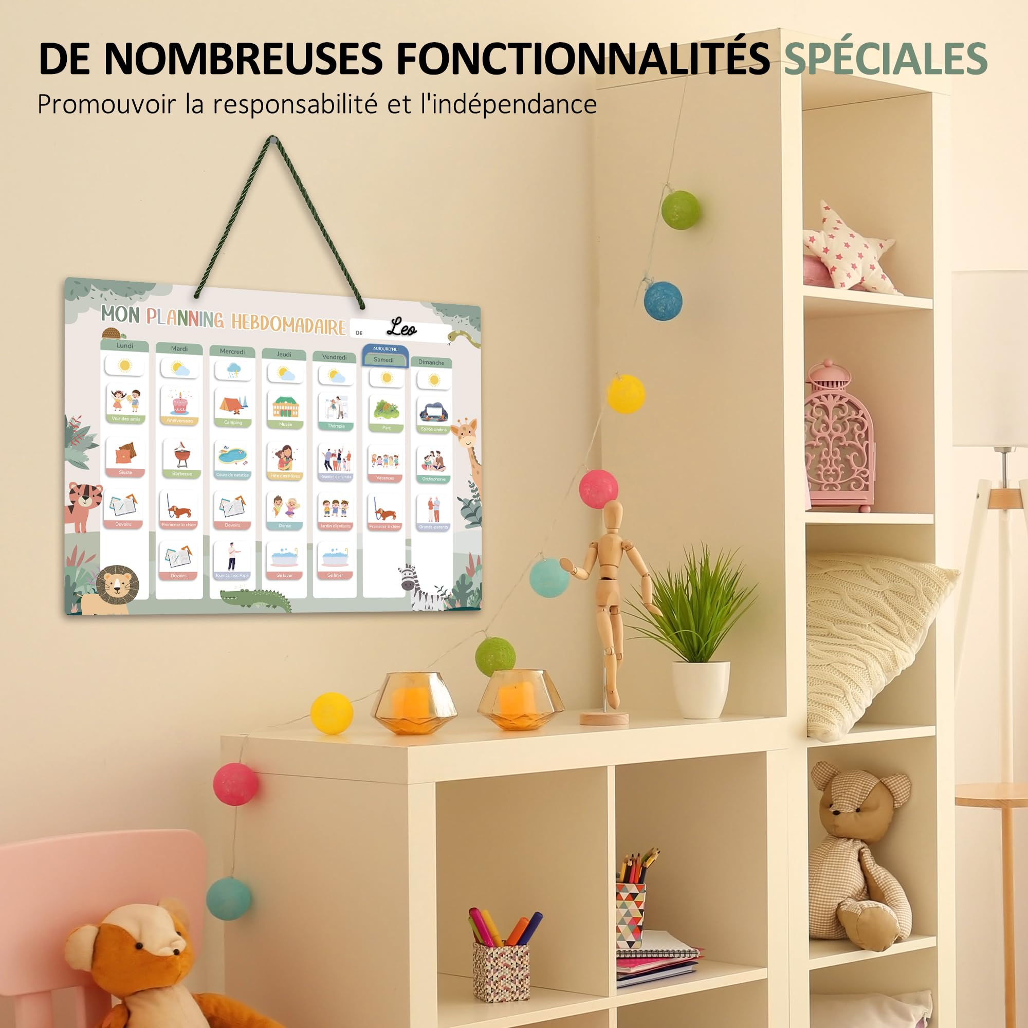 Planning de Semainier Enfant Montessori 42x32 cm avec 177 Aimants - Tableau de Récompense Effaçable et Réutilisable
