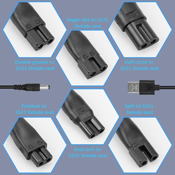 8PCS USB Shaver Charger Cable Kit 5V Universal Electric Black Adapter Shaver Replacement Charger for Hair Clippers, Beard Trimmers, Shavers, Beauty Instruments, Desk Lamps, Purifiers