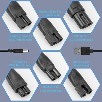 8PCS USB Shaver Charger Cable Kit 5V Universal Electric Black Adapter Shaver Replacement Charger for Hair Clippers, Beard Trimmers, Shavers, Beauty Instruments, Desk Lamps, Purifiers