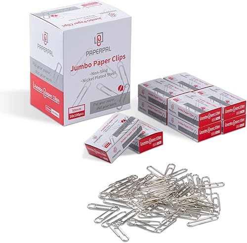 Miniatura 9 de PAPERPAL Clips de papel jumbo lisos, 1000 clips grandes (10 cajas de 100 cada uno), clips a granel para oficina, escuela y uso personal, bricolaje