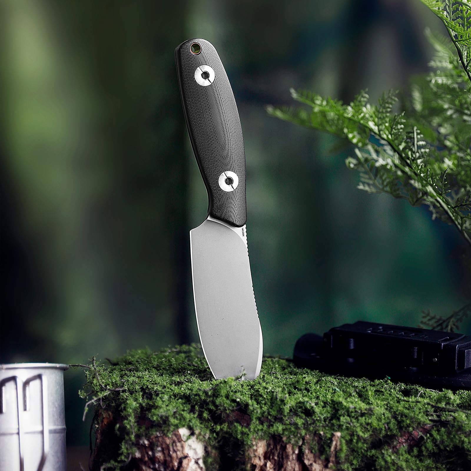 TRIVISA Lame Fixe de Couteau de Survie, Poignée G10 Noir, Outdoor Couteau avec Fourreau Kydex, Cadeau D'extérieur pour Homme, Aubergine-BG (Argent et noir)