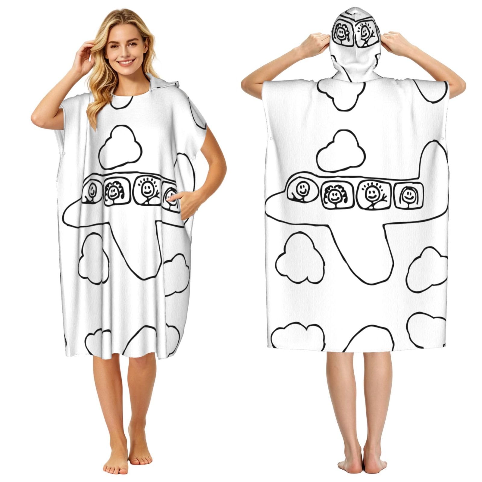 Poncho de plage adulte en microfibre imprimé avion serviette à capuche