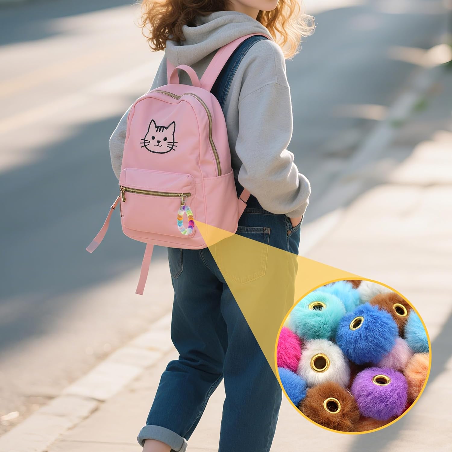 100 PCS Fluffy Beads for Beadable Pens, YITOBA Small Craft Pom Poms, Fuzzy Beads with Large Holes, Soft Faux Fur Spacer for Keychain, Handicrafts Accessories (Colorful) - Image 7