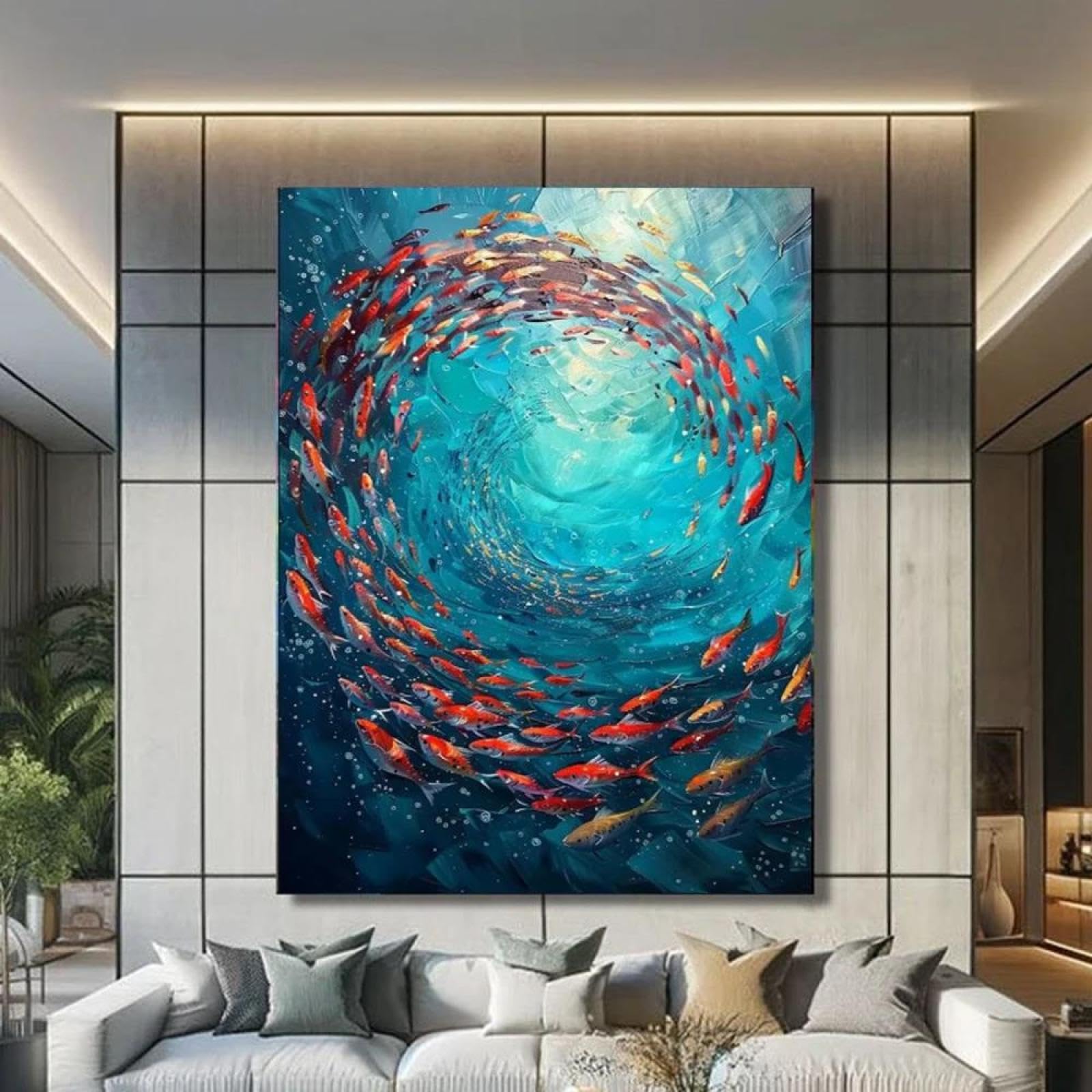 Baibexing Abstract Blue School Of Fish Canvas Painting Texture Underwater World Fish School Wall Art Posters Prints Home Decor A10 30X40Cm Unframed