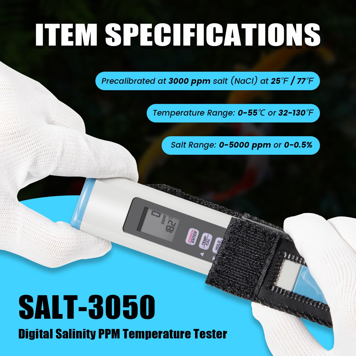 SALT-3050 Digital Salinity Tester, per Pool & Stagno Acqua Salata Tester, SALT3050 Salt 3050 Digital Salinity PPM Temperatura Tester