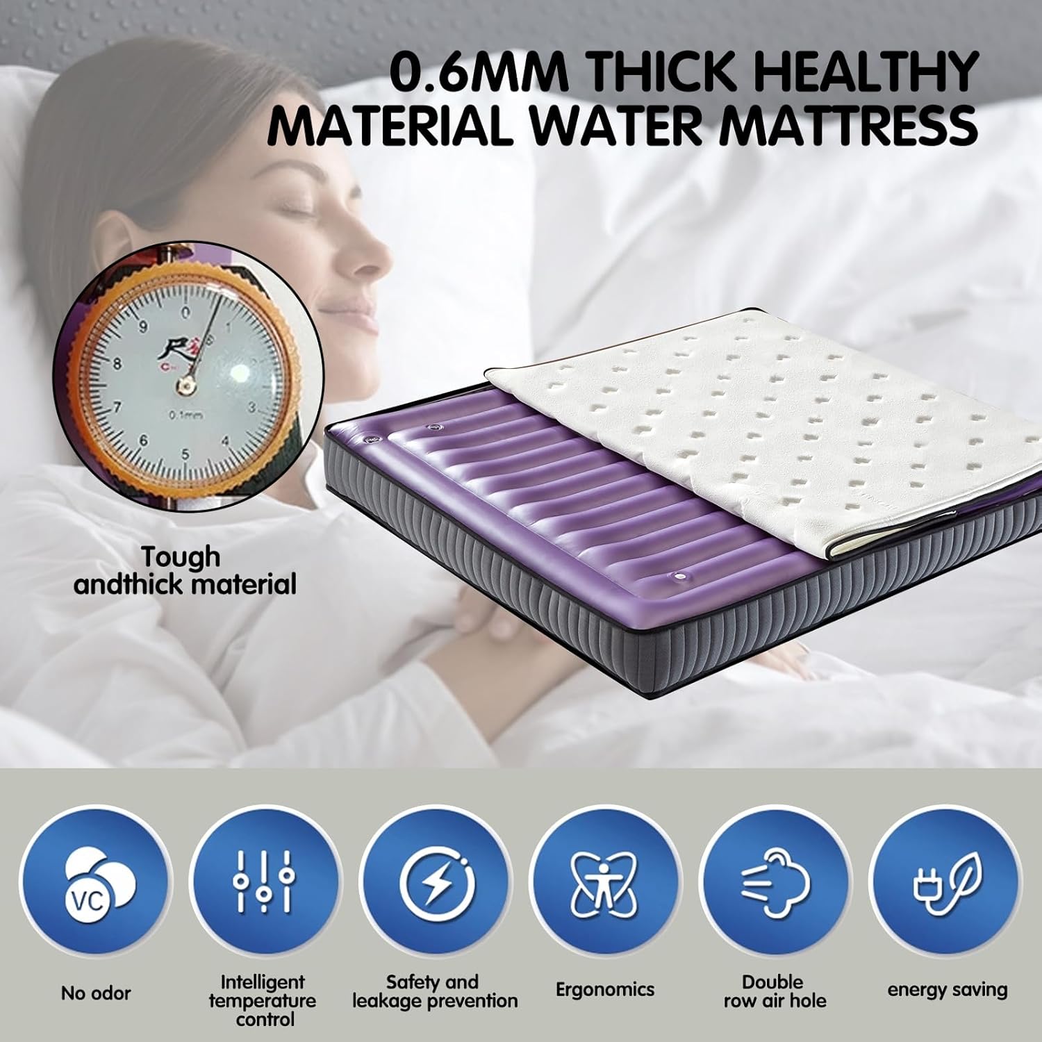95% Small Wave Waterbed Mattresses－Intelligent Constant Temperature Full Size Water Bed, No Frame Needed Square Waterbed Mattress, Water and Air Dual Purpose Waterbed (King-76x80)