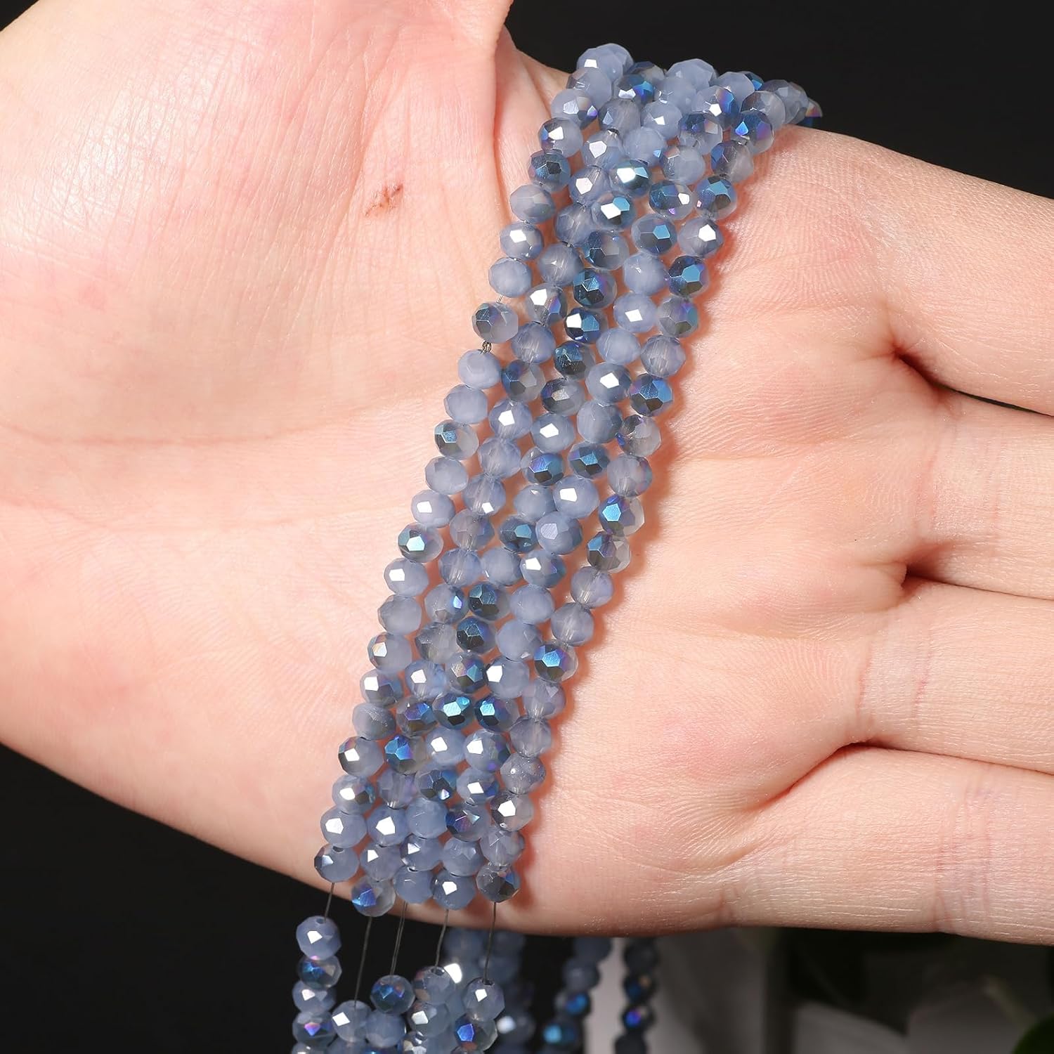 5 Strands 6mm Gray Blue Color Half Plated Faceted Rondelle Beads, Songxi Glass Beads for Keychain Making Necklace Earring Jewelry Making for Gemstone DIY Craft Supplies - Image 3