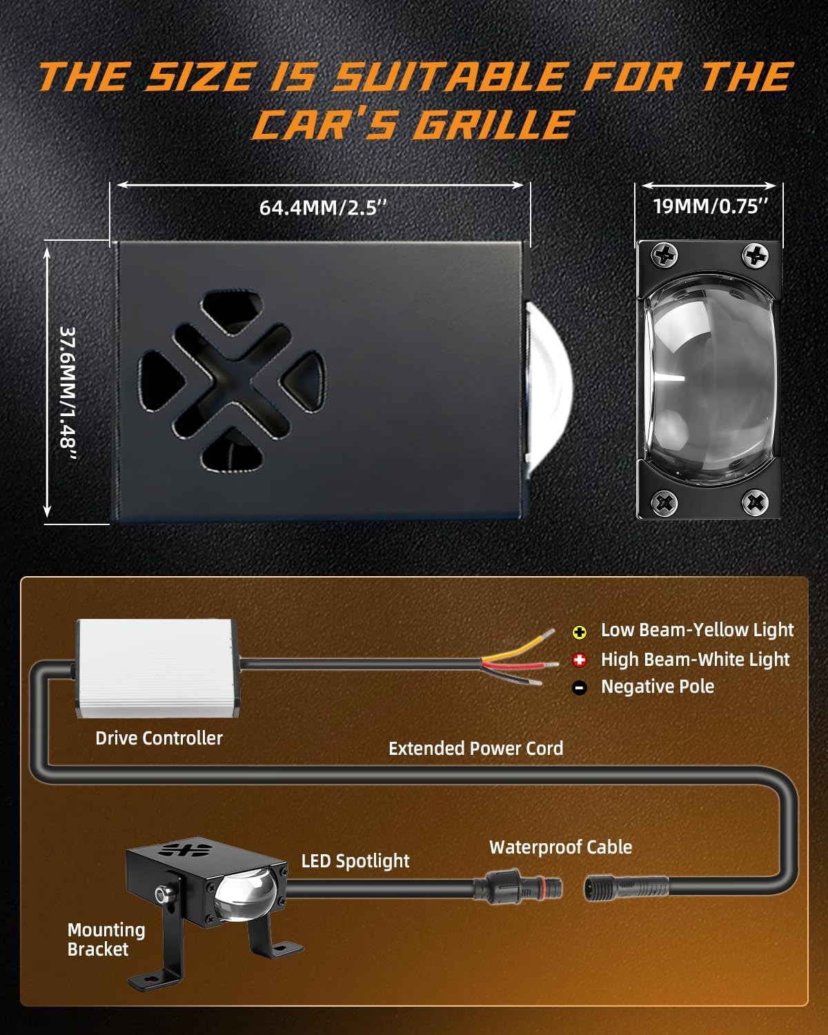 CO LIGHT Ultra-Slim LED Grille Lights with Lens, Dual Color White & Amber Driving Fog Lamps, Hi/Lo Beam Auxiliary Lights for Trucks, Pickup, SUV, ATV, UTV, Offroad, 12V-24V (2PCS)