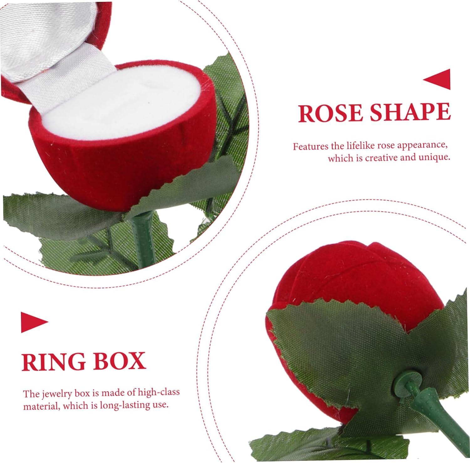 FOMIYES 2pcs Rose Shape Ring Boxes with Cover Durable Jewelry Case for Valentine's Day Wedding Engagement Compact and Portable Ring Storage Container Red image 3