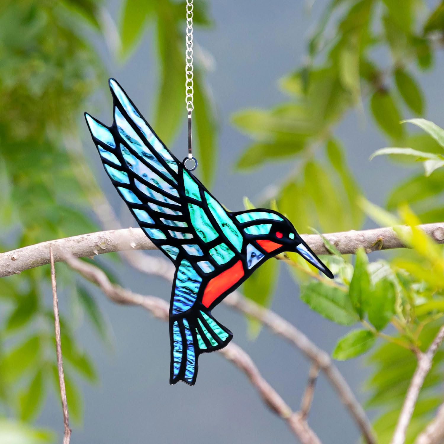 Attrape-Soleil En Cristal Acrylique - Pendentif Oiseau 2D (Merle Bleu Ou Rouge-Gorge) - 19,8x7,8 Cm - Pour Fenêtre, Jardin, Décoration
