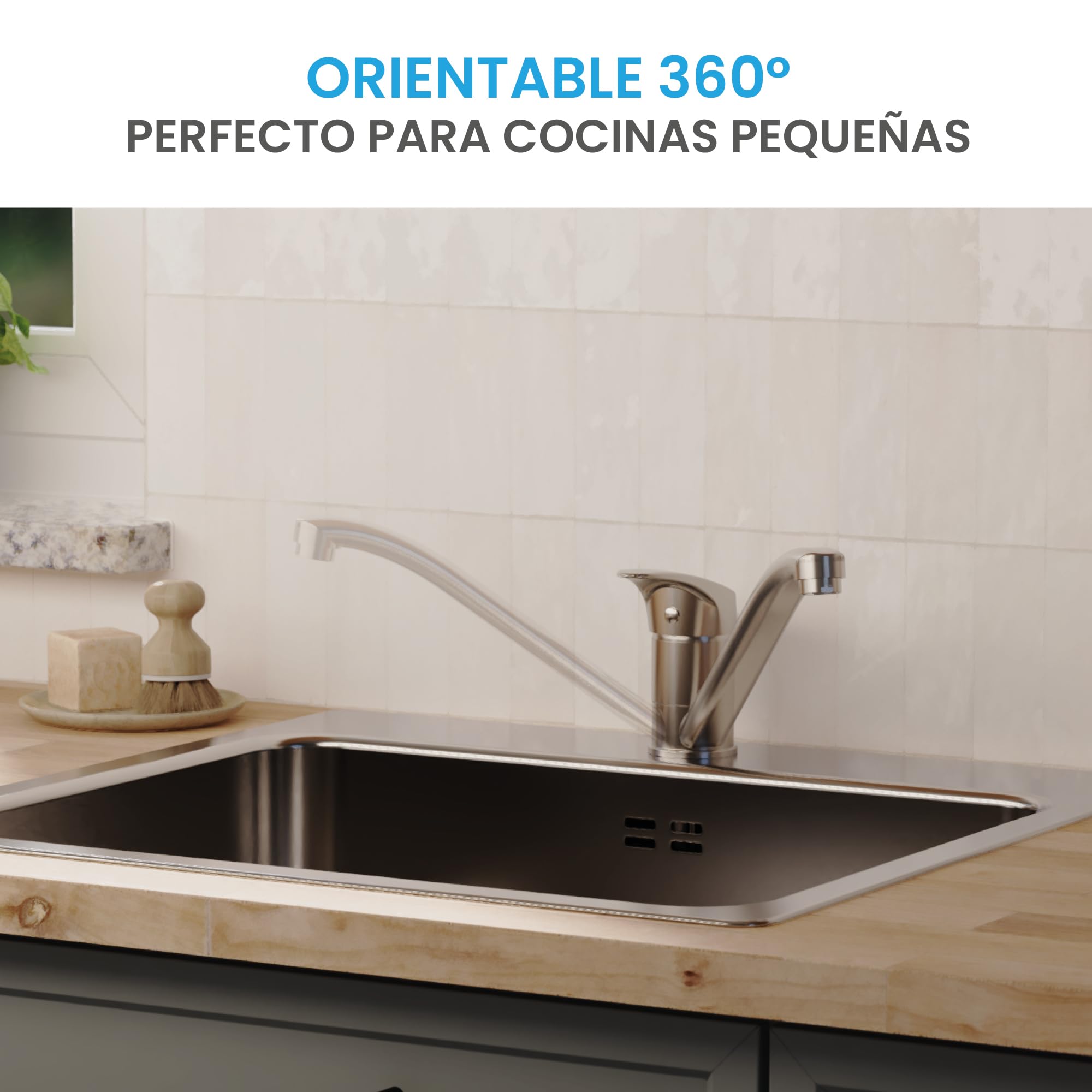 Bächlein Grifo de Cocina Giratorio 360 Grados (Cromo)- Mezclador Monomando de Fregadero Cromado con Caño Giratorio 360°, Grifo Para la Cocina en Diseño Extra Sólido
