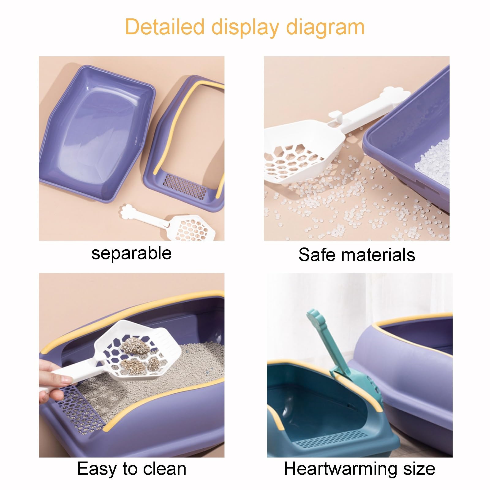 Bandeja para Gatos con Apertura Extraíble, Areneros De Lados Altos, con Pala Y Pedal De Filtro, Orinal Doméstico para Gatos Pequeños Y Grandes(Blue,38cm)
