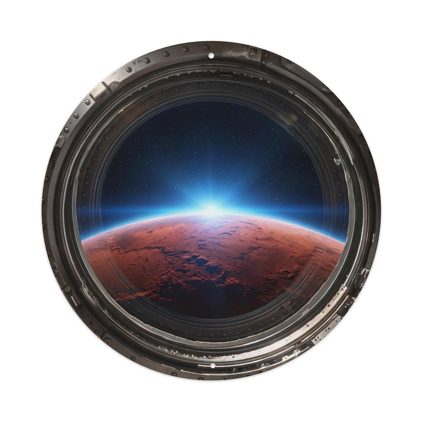 Metal Tin Sign Red Planet Sunset from Space Station Porthole