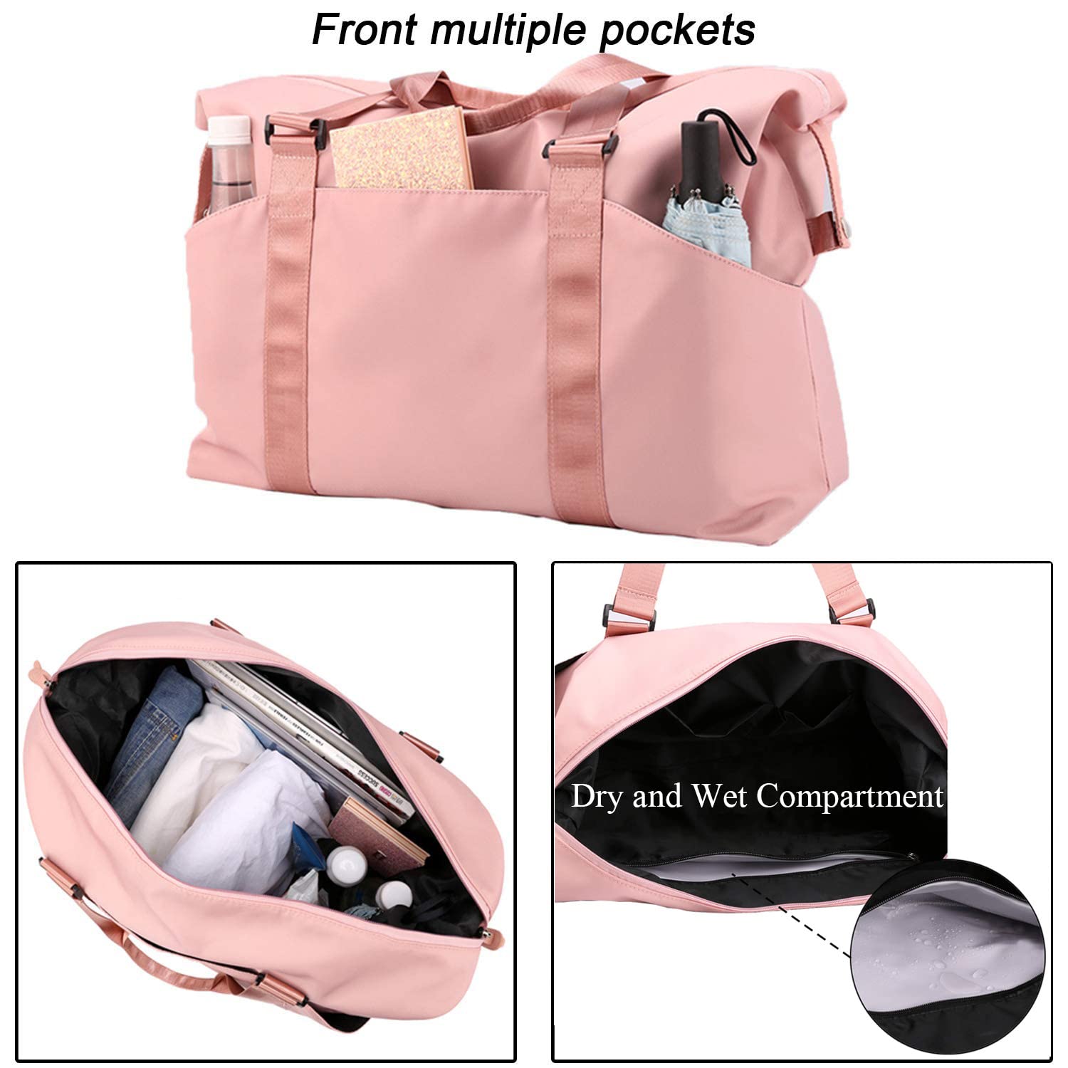 Sporttasche Damen Herren mit Nassfach, Freizeit Handtasche faltbar Gym Tasche Shopping-Bag Weekender Reisetasche