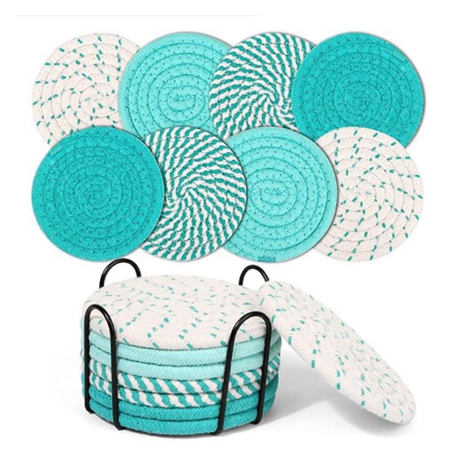 Insulated Coasters 2Sets Drink Coasters Cotton Woven Coaster Set Absorbent Protection for Various Cups for Home Decor Tabletop(8pcs Green)