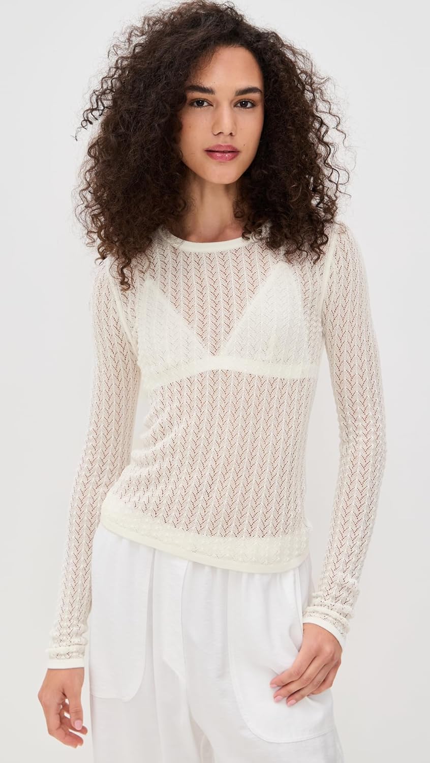 White & Warren Women's Paperfine Lace Stitch Top - Image 2