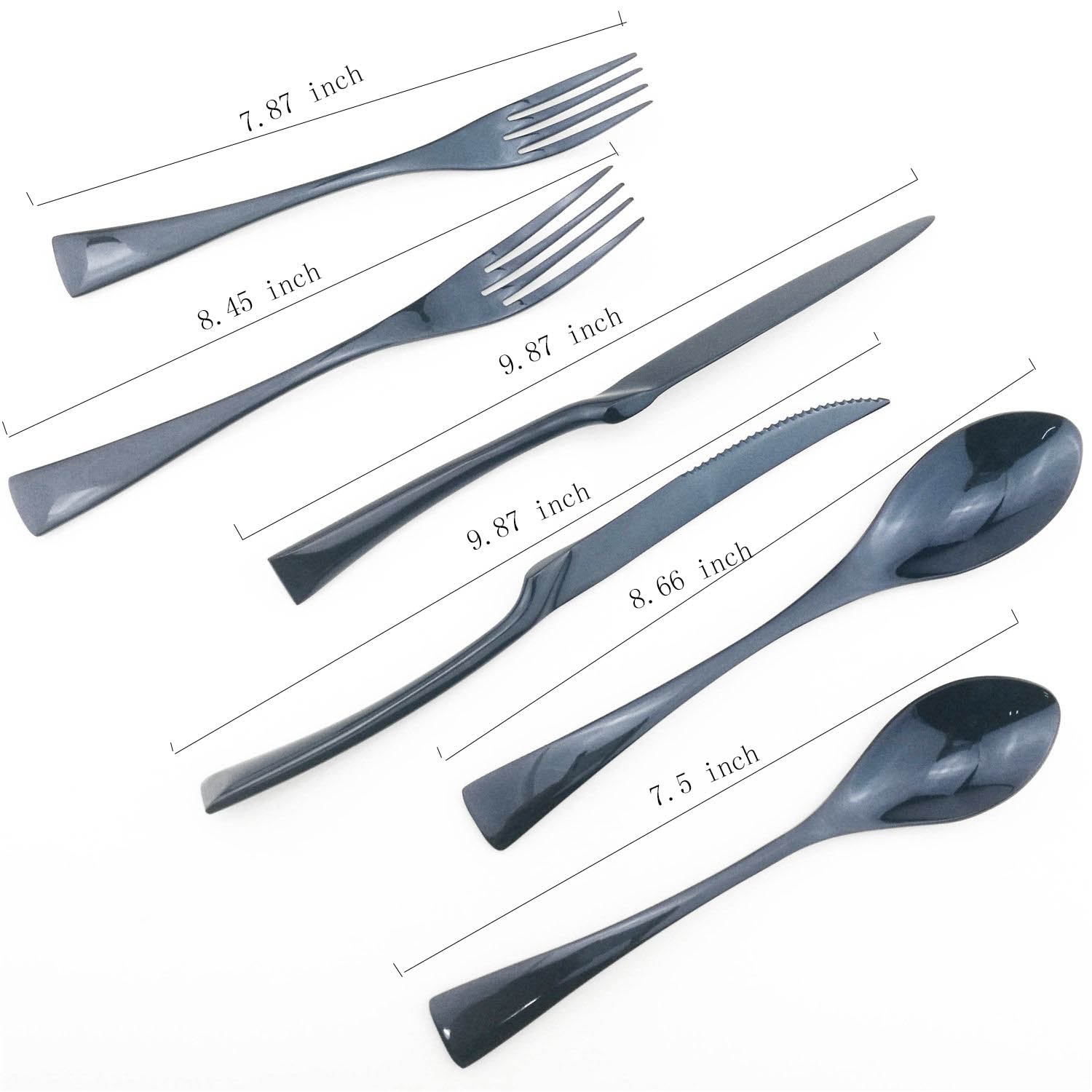 PUZHLER 36Pcs Flatware Set, Luxury Blue European Style Mirror Polished 18/10 Stainless Steel,Include Dinner Knife Steak Knife/Fork/Spoon Cutlery set Tableware,DISHWASHER SAFE(6, Silverware sets)