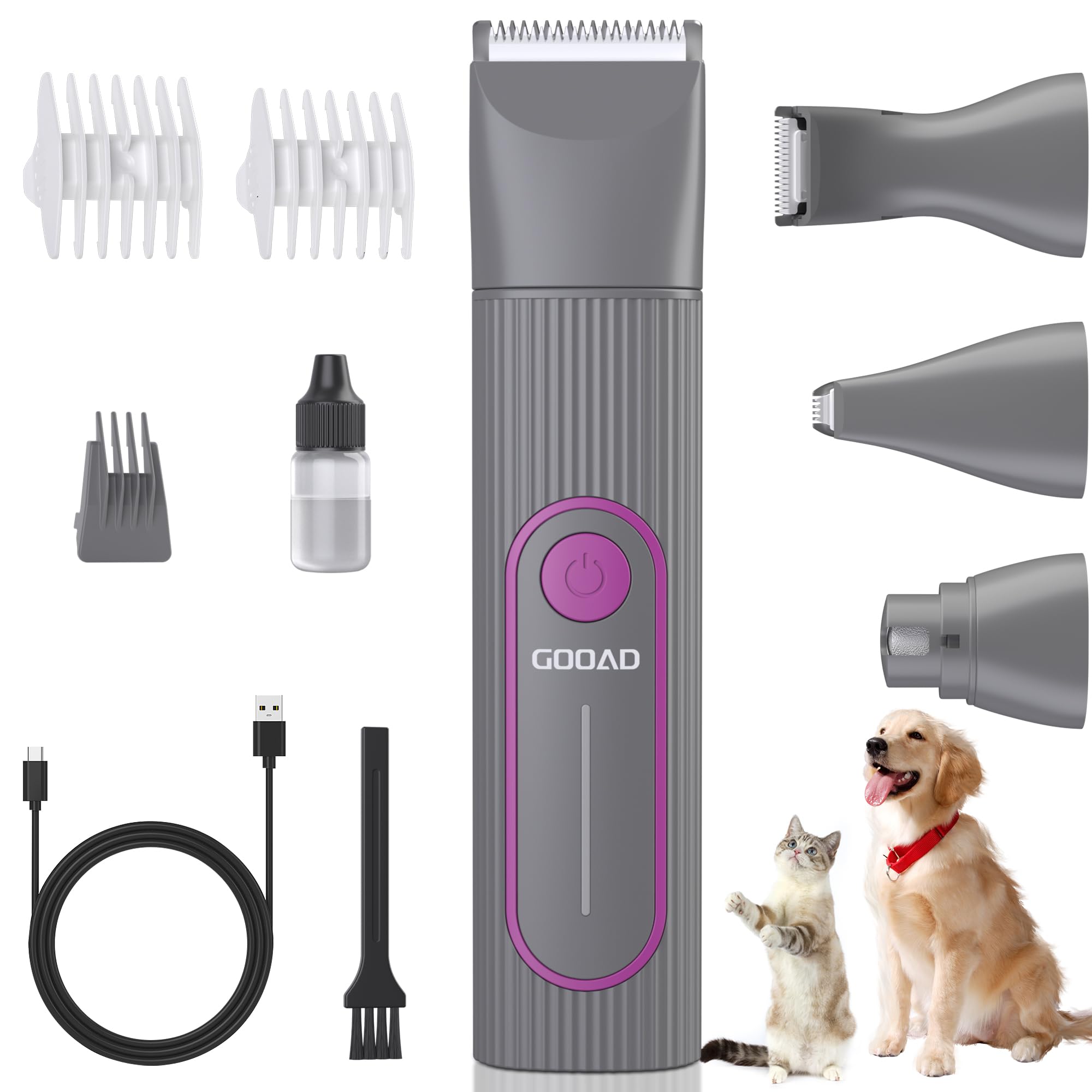 Gooad Dog Clippers for Grooming, Low Noise Paw Nail Trimmer, Quiet Dog Nail Grinder, Dog Trimmers Grooming Kit,Cordless Pet Hair Clippers, Shaver Clippers for Dogs Cats and Pets,Gray