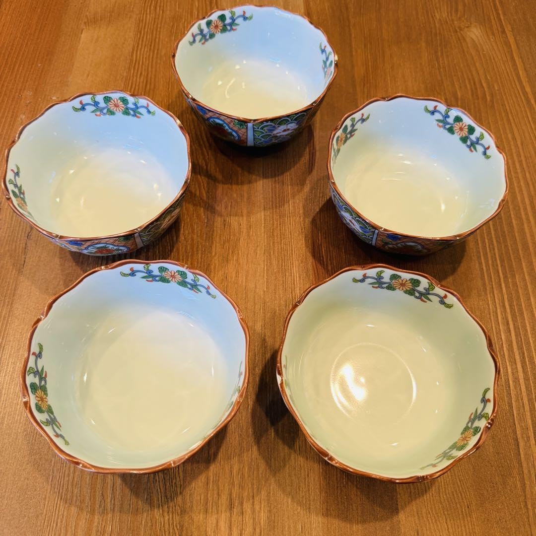 Amazon.co.jp: 有田焼 西雲 鍋島地紋 5客 小鉢 11.5㎝ 青梅波 牡丹