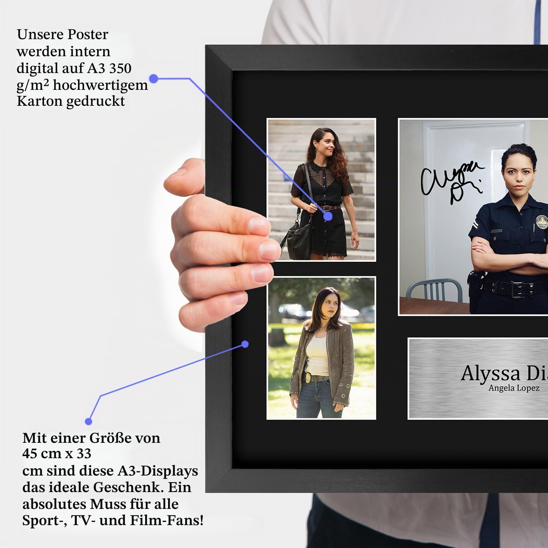 HWC Trading Alyssa Diaz The Rookie Angela Lopez Geschenke Gedrucktes Signiertes Autogramm Foto für Fans von Fernsehshows - A3 Gerahmt