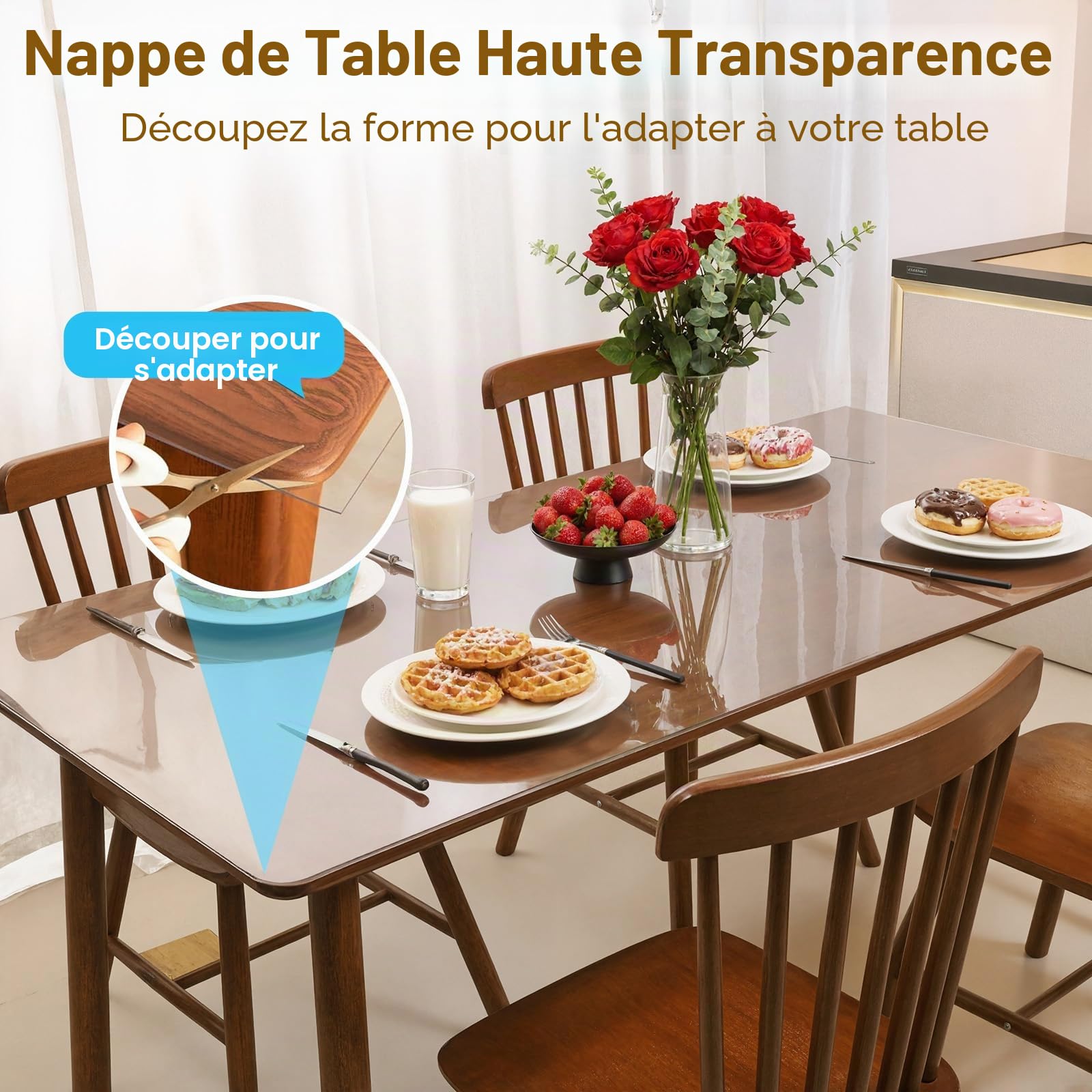 SHANNA Nappe Transparente Épaisse 80 x 80cm Rectangulaire, Imperméable Protection Table Transparent, Toile Cirée Transparente Nappe Plastique, PVC Nappes Protege Table Transparent Protège Les Rayures