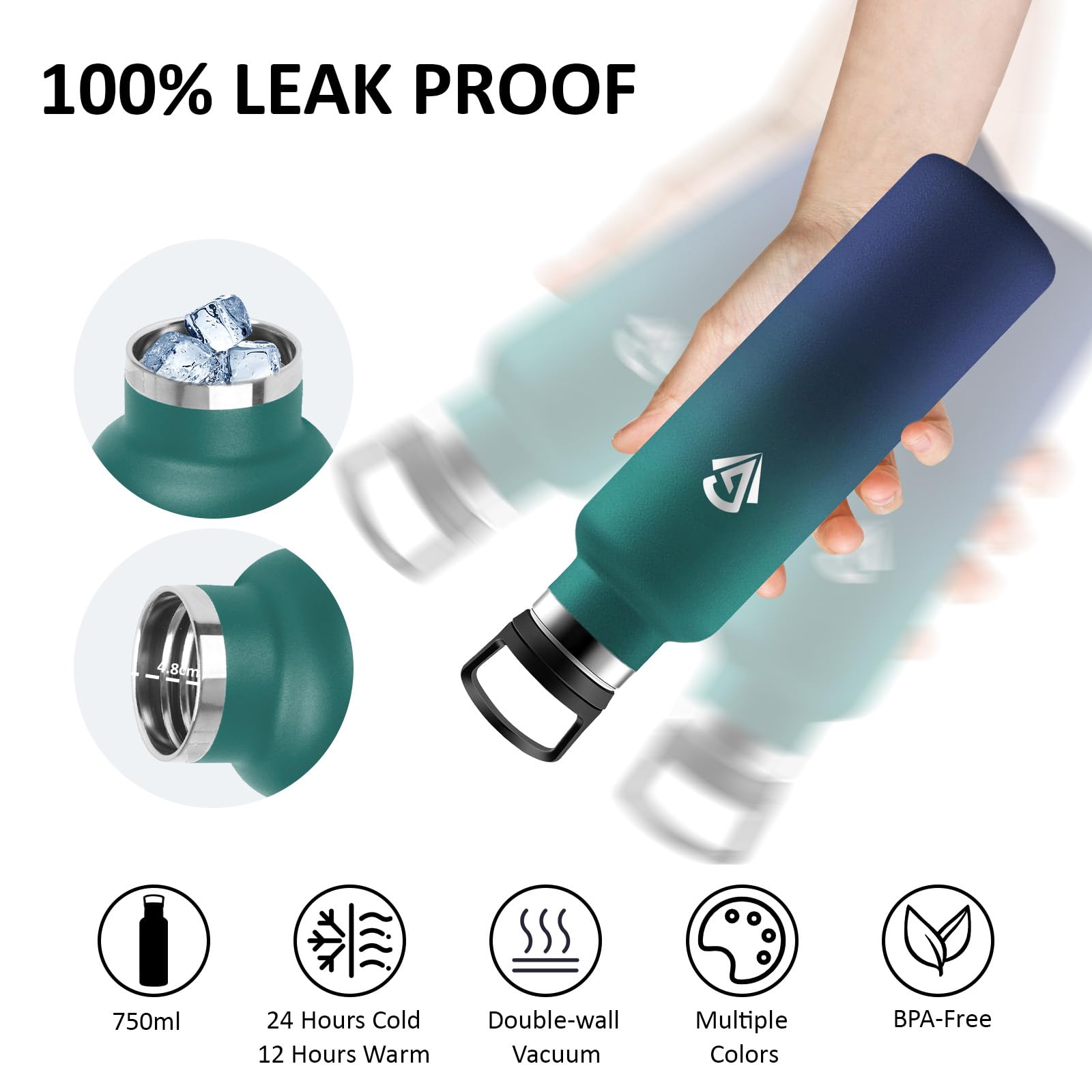 Borraccia Termica 750 ml, Senza BPA, Borraccia con Cannuccia, Bottiglia Termica Senza Perdite, Borracce Termiche, Acciaio Inossidabile 18/8, Borracia Metallo per Viaggio, Palestra, Fitness