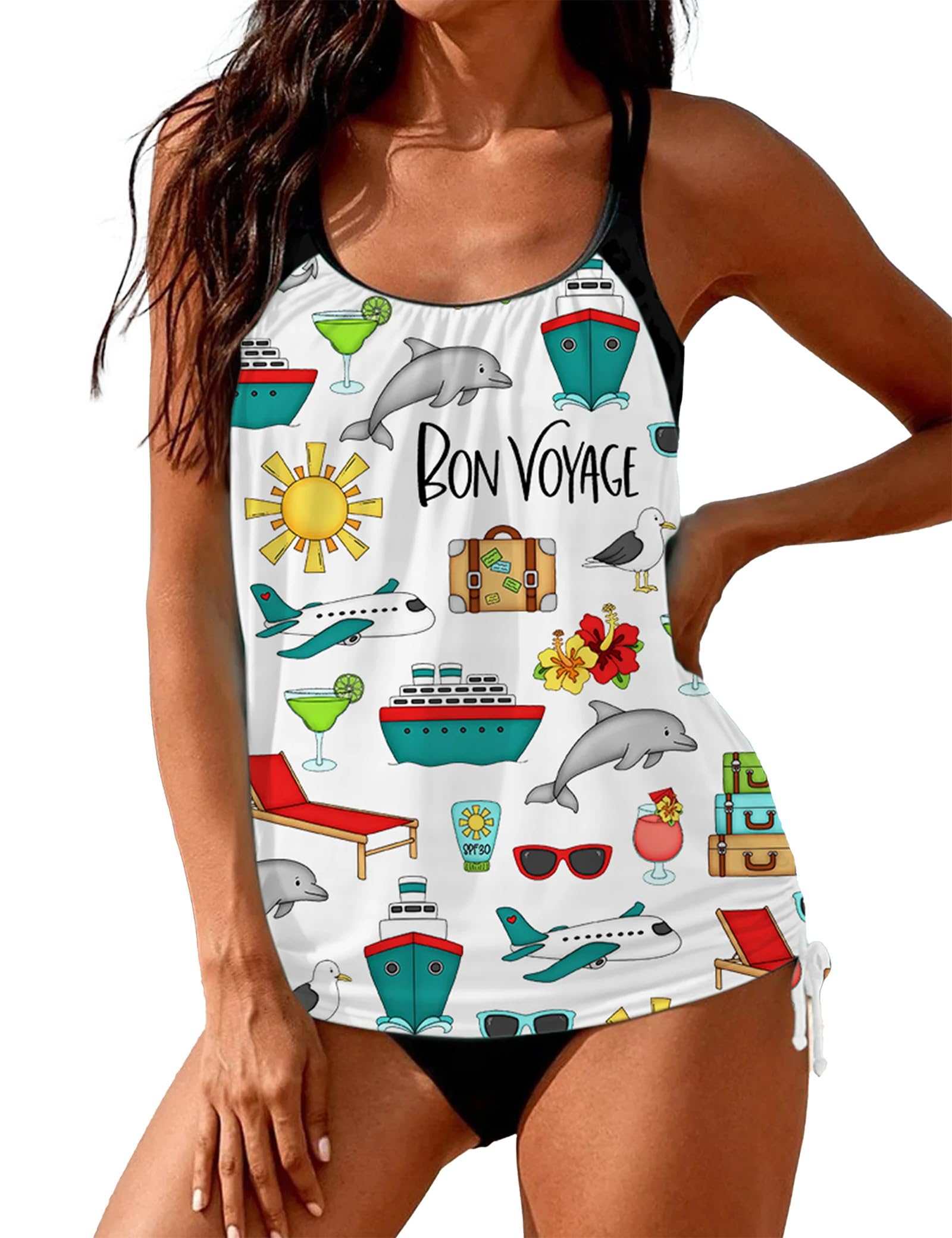 SHESHOW Cowgirl Style Tankini Swimsuits for Women Scoop Neck Ruched Blouson and Bottom 2 Piece Bathing Suits S-XXL