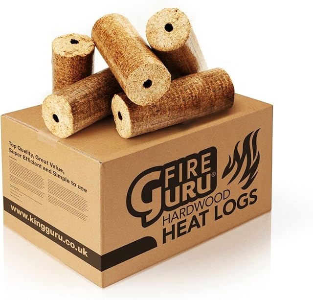 Fire Guru Premium Eco Round Heat Logs - Hardwood Briquettes Perfect for Burning on Open Fires, Pizza Oven, Fire Pit & Wood Burners - Greener Way To Heat Your Home (30kg)