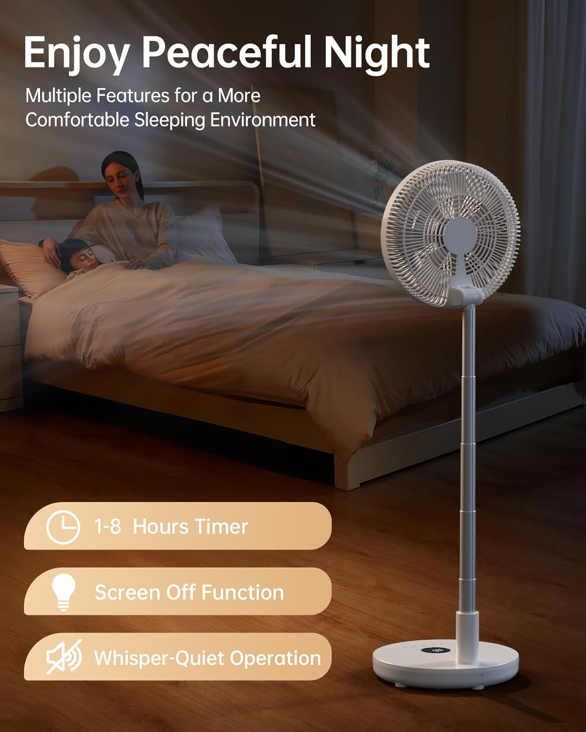 TriPole Oscillating Fan Portable Quiet Standing Fan with Remote, 12" Rechargeable Pedestal Fans for Bedroom Office, Foldable Battery Powered Travel Fans, Adjustable Height, 8H Time...