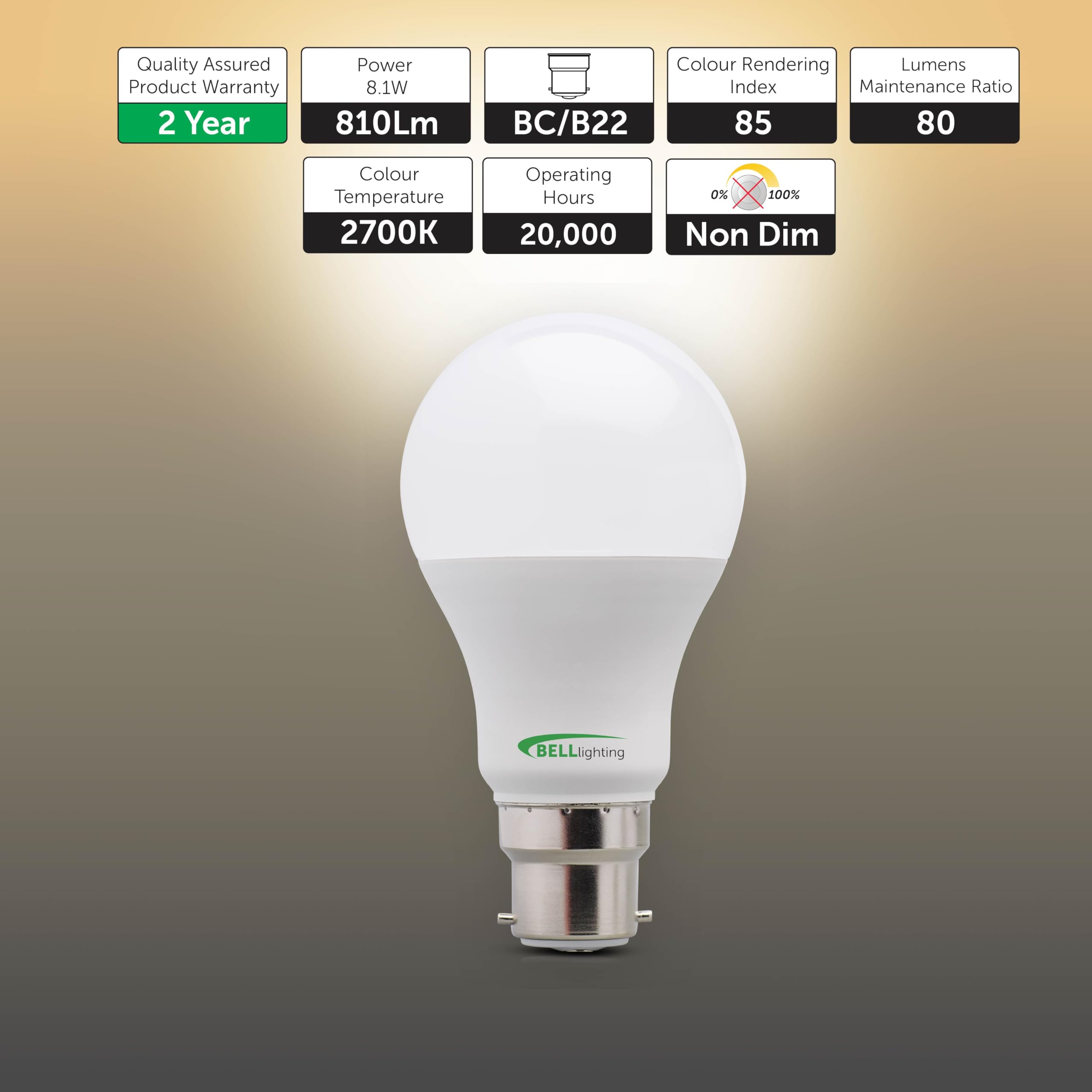 BELL Lighting B22 LED GLS Bulbs 6 Pack, Warm White - 2700k - Image 2