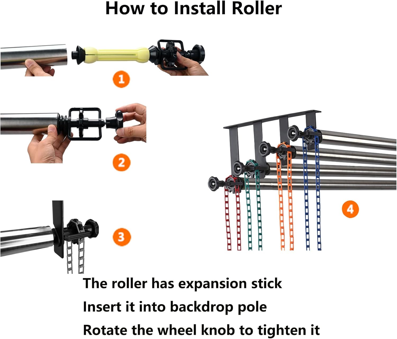 Photography Backdrop Roller Support System, 4 Rollers, Wall/Celing/Light Stand Backdrop Mount, Background Support