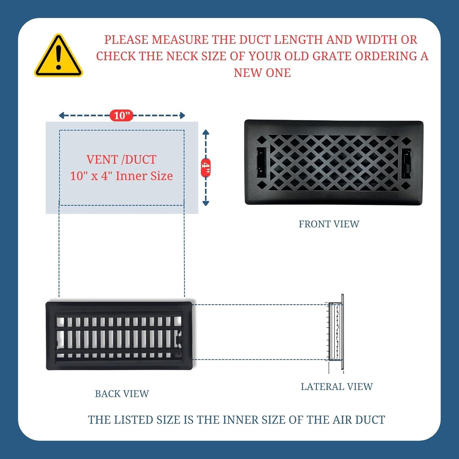 5 Pc, Sierra Grates 4" x 10" Lattice Design Steel Floor Register in Textured Black Finish with mounting Clips- for Floor or Side Wall- Decorative Air Vent Covers- Floor Register 4” x 10”