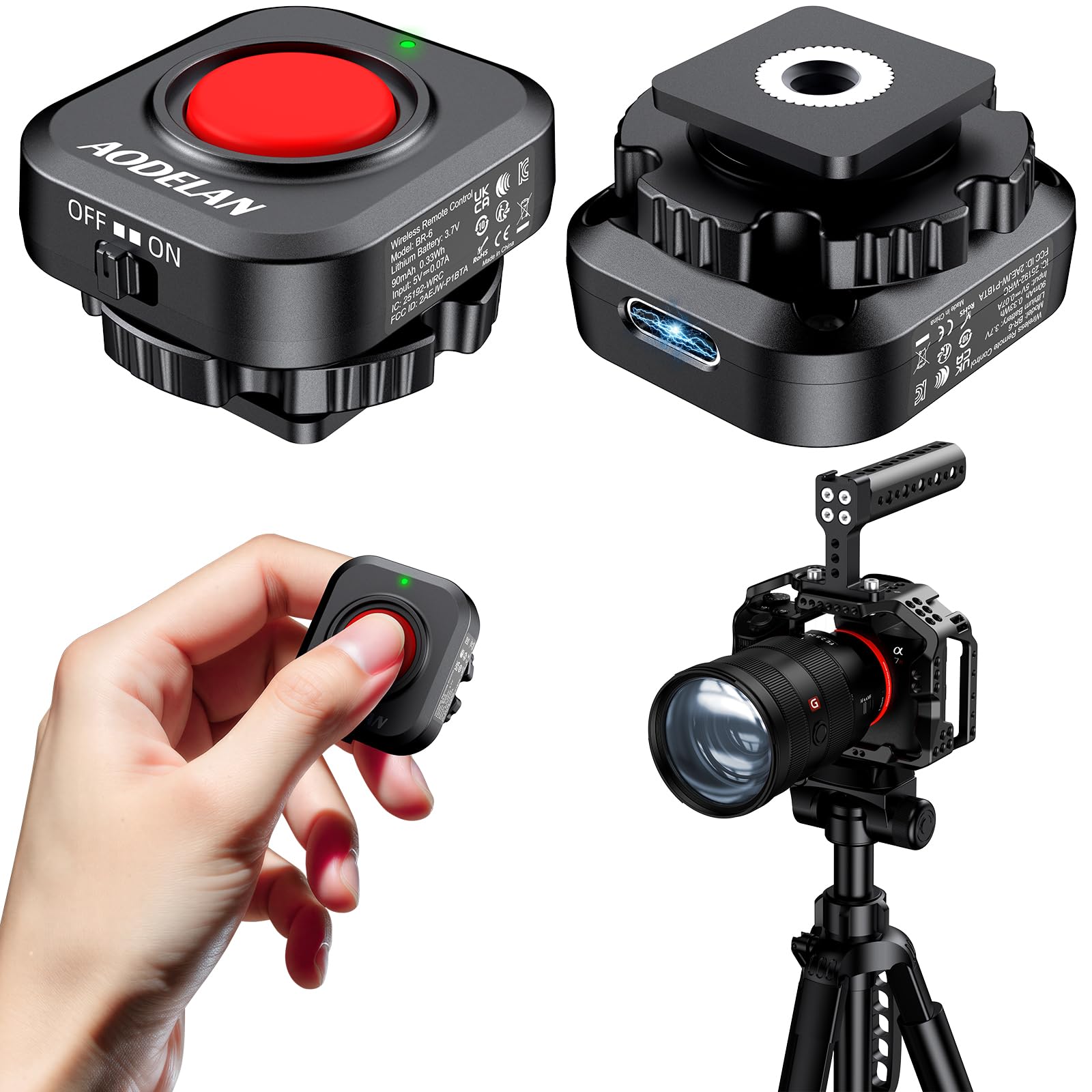 Drahtloser Kamera-Videoaufnahmeknopf für Top-/Seitengriff – AODELAN Wiederaufladbare Videosteuerungs-Fernbedienung mit Kalt-Schuh-Verriegelung für Canon EOS R50/R6, für Sony ZV-E10 II, für Nikon Z50II