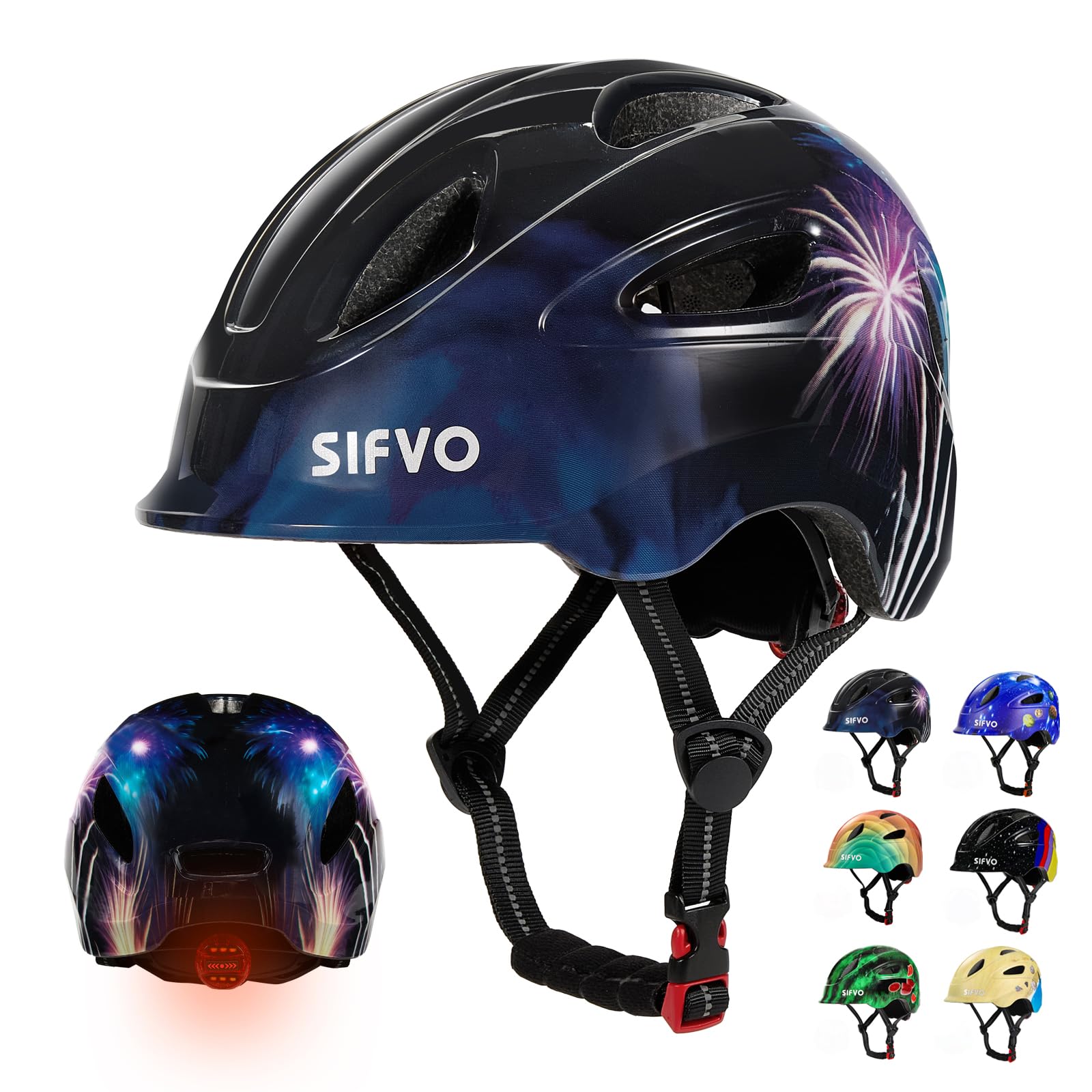 Kids Bike Helmet with Safety Light - SIFVO Bike Helmet 45-48-51-55cm Adjustable for Boys & Girls, Cycle Helmets Kids 3-4-5-8-10 Years for Multi-Sport Bicycle Scooter