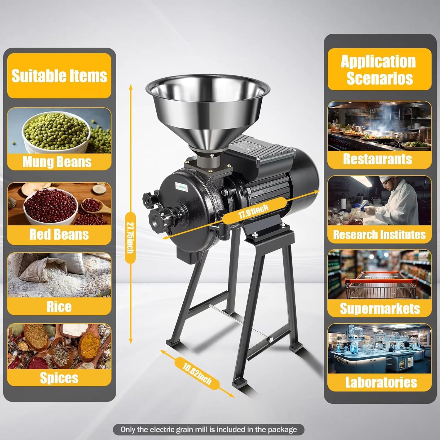 ICEMOB Trituradora de Granos eléctrica de,trituradora de maíz Comercial con Embudo,trituradora de Granos de alimentación Seca, Espesor Ajustable,trituradora de Granos maíz arroz Vainilla Pimienta