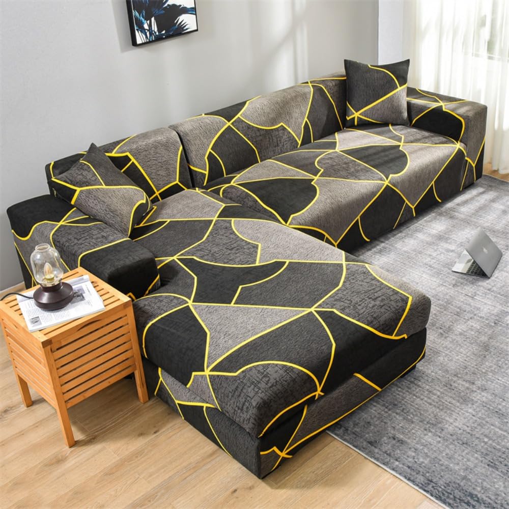 OKJK Sectional sofa cover l shape, Printed Stretch comfort fabric corner sofa cover, for living room recliner sofa covers, all inclusive, easy care (color 29,XLarge(235-300cm))