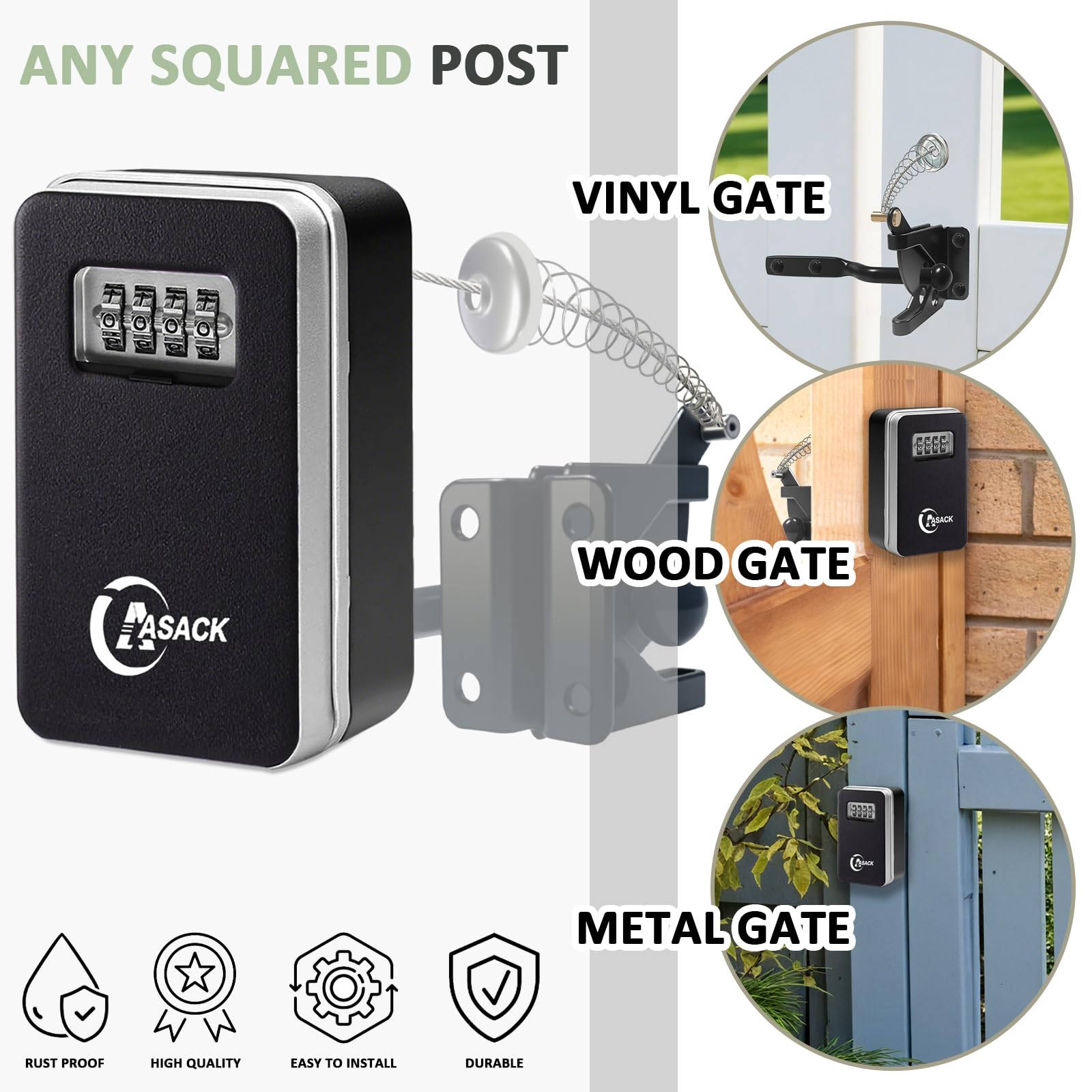 Pestillo de puerta, seguro sin llave y pestillo con acceso de 2 vías, metal, duradero y versátil para valla de metal, madera y vinilo, 2 métodos de instalación para valla de privacidad, valla al aire