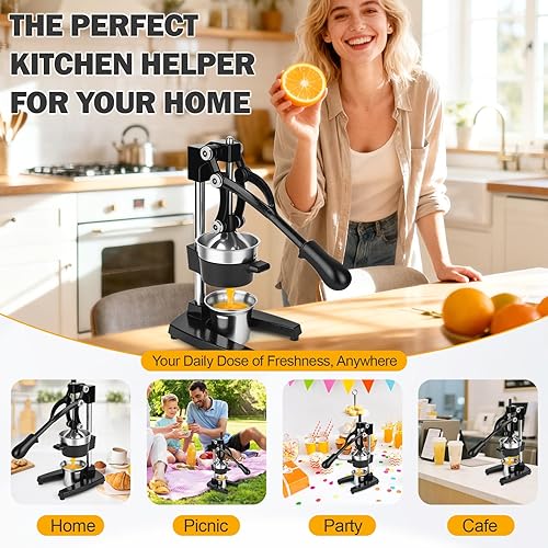 Miniatura 7 de Exprimidor manual de hierro fundido con cono de acero inoxidable, exprimidor de limón resistente para un máximo rendimiento de jugo y limpieza sin