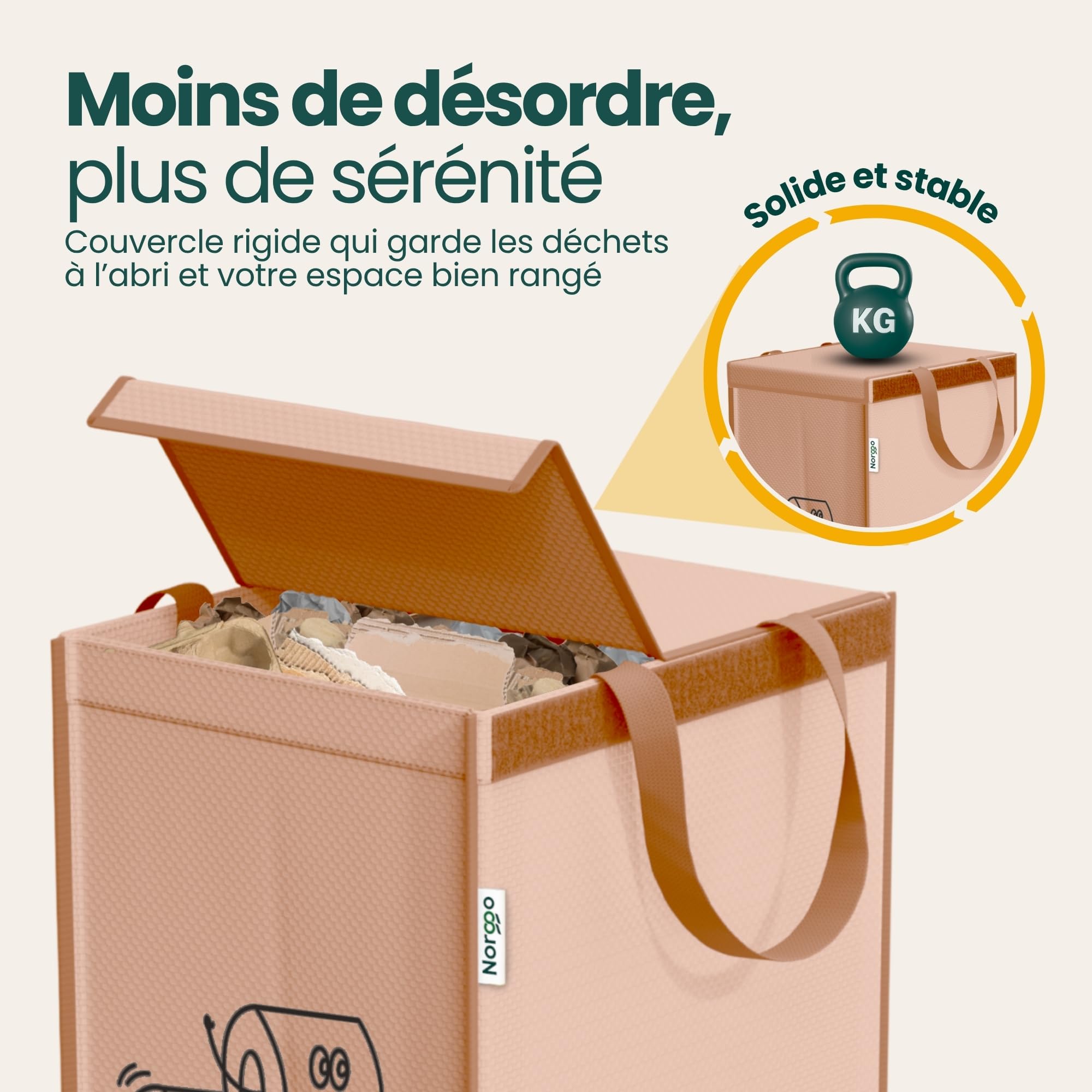 Poubelle tri selectif 3 bacs 40L - Sac tri selectif pour le plastique, le papier et le verre - Flexible poubelle de tri avec poignée - Bac de tri pour déchets et recyclage