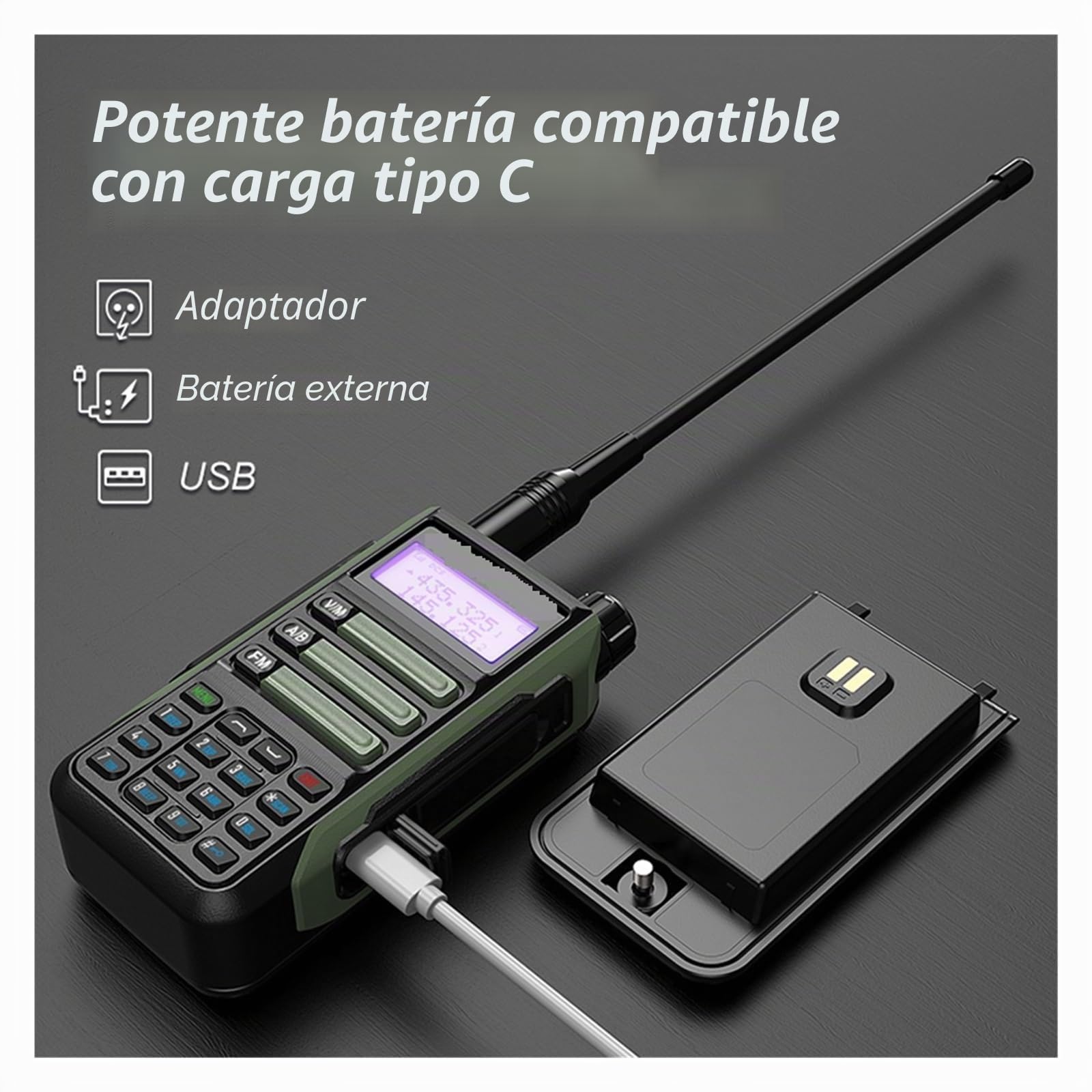 UV-16 Plus 10W Walkie Talkies VHF UHF Radio Bidireccional De Doble Banda Cargador USB Impermeable Radioaficionado De Doble Banda De Largo Alcance Sonido Claro(Add Cable Antenna)