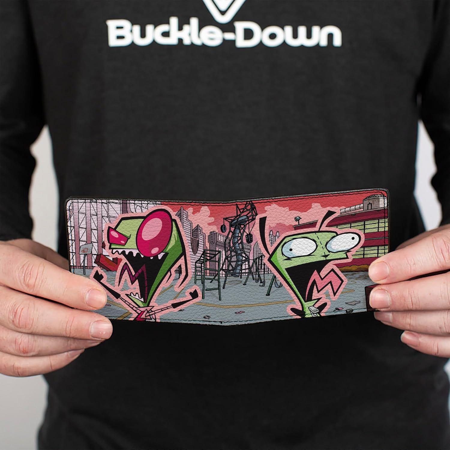 Buckle-Down Nickelodeon Wallet, Bifold, Invader Zim and GIR Dog Rooftop Scene, Vegan Leather