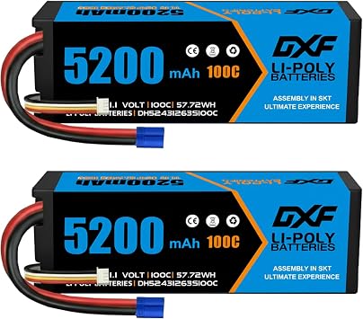 DXF 2Pack 5200mAh 11.1V 100C 3S LiPo Battery EC5 Plug, Grade A+ Low Resistance Hardcase for RC Car Truck Buggy Crawler Helicopter Boat Drone Airplane 1/8 1/10 Scale