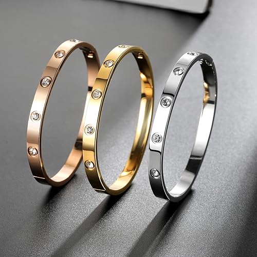 Miniatura 6 de RIMRIVA Gold Bracelets for Women 14K Gold Plated Friendship Bangle Bracelets Cubic Zirconia Stones Stainless Steel Bracelet Jewelry Love Christmas