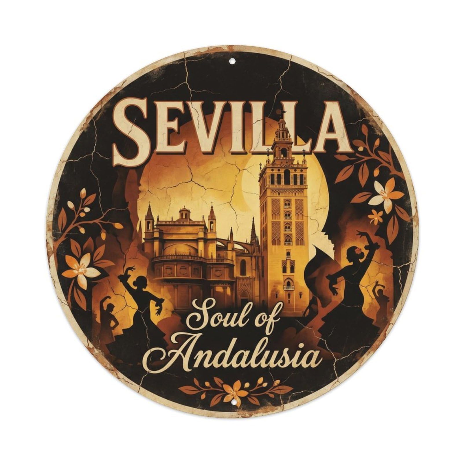Vintage Travel Cathedral Spain Vintage Metal Tin Sign Plaque Wall Decor for Cafe, Club, Garden Round Metal Poster 8x8Inch
