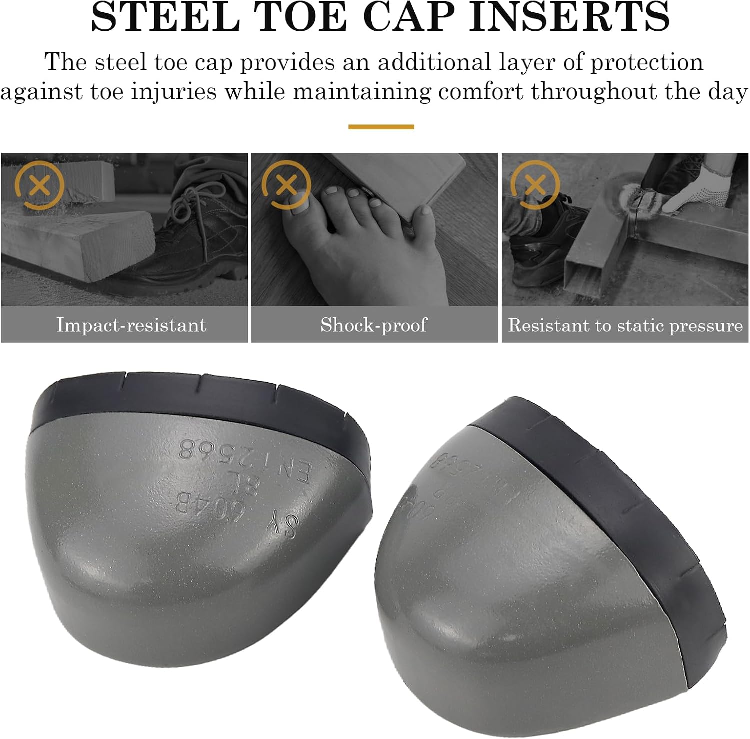 1 Pair Steel Toe Guards for Work Shoes - Heavy Duty Safety Toe Caps Sturdy Steel Toe Inserts for Men Women Construction Warehouse Factory Work Boots (Fits US Size 7)