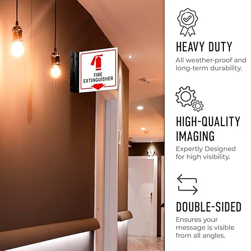 Miniatura 5 de Señal de proyección de extintor de incendios, (SI-7707) de doble cara, 6 x 6 pulgadas, ACM, con accesorio negro satinado de níquel cepillado,