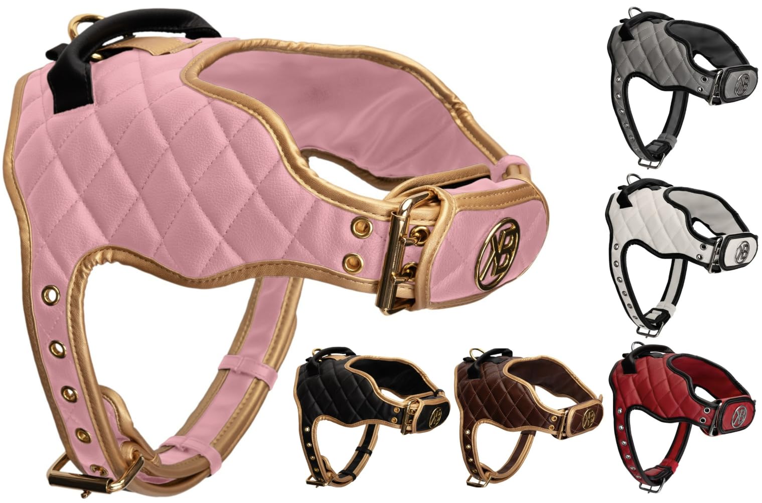 Kaycee Belle® Luxury Dog Harness Comfortable Adjustable Premium soft Padded Vegan Leather No pull no-choke harness with power strap small medium large dogs (Pink Harness, Large)