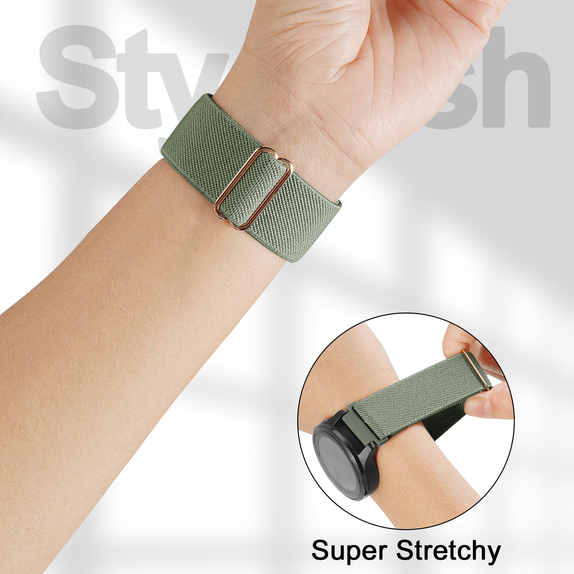 Laband 20mm Nylon Watch Straps for Garmin Vivoactive 6/5/3/3 Music/Forerunner165/55/645/245/570 42mm band, 5 Pack Soft Stretchy Fabric Adjustable Replacement Sport Straps for Venu/Venu Sq 2 Women Men - 3